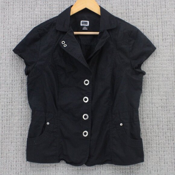 Renuar Shirt Womens Size 12 Black Button Down Short Sleeve Pockets Collared - Picture 1 of 9